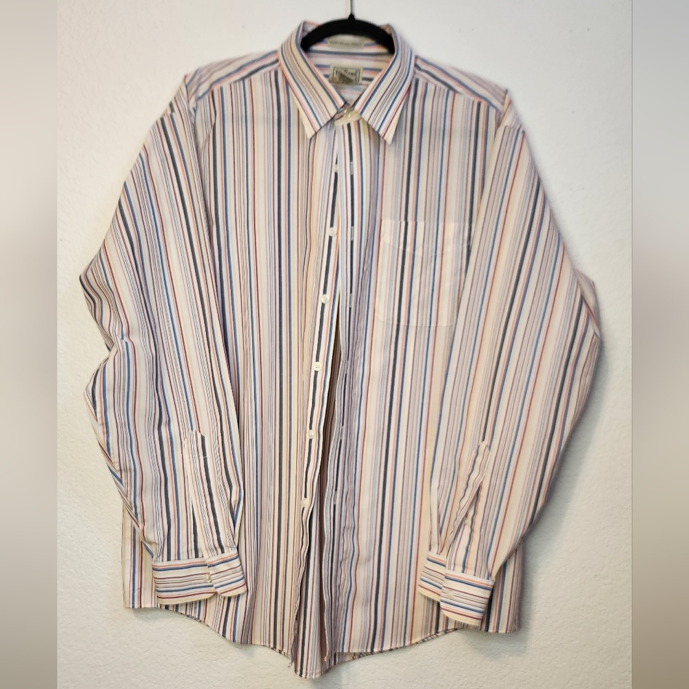L.L. Bean Striped‎ Wrinkle and Stain Resistant Long Sleeve Men's Dress Shirt, L